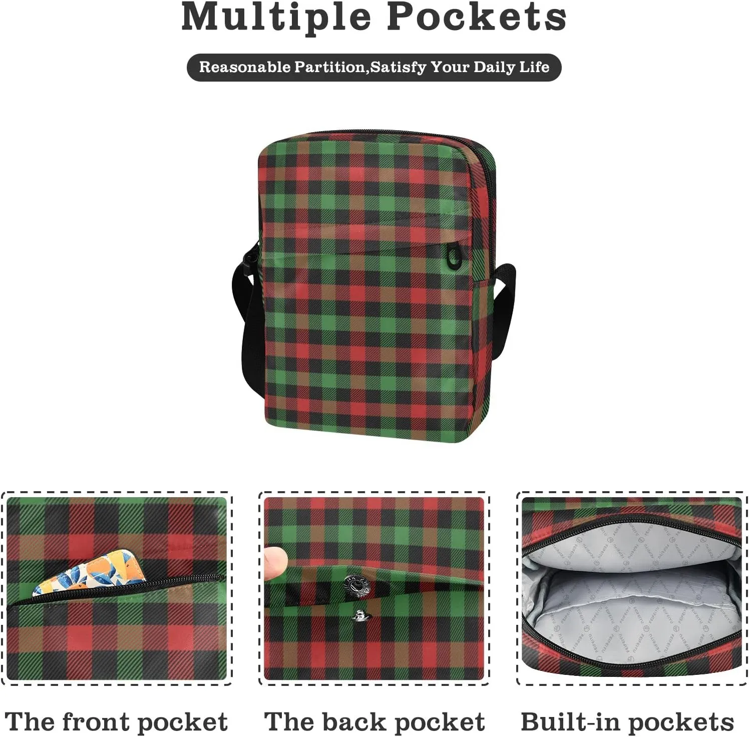 Unisex Crossbody Bag, Halloween Gingham Durable Sling Side Shoulder bags for men women, One Size