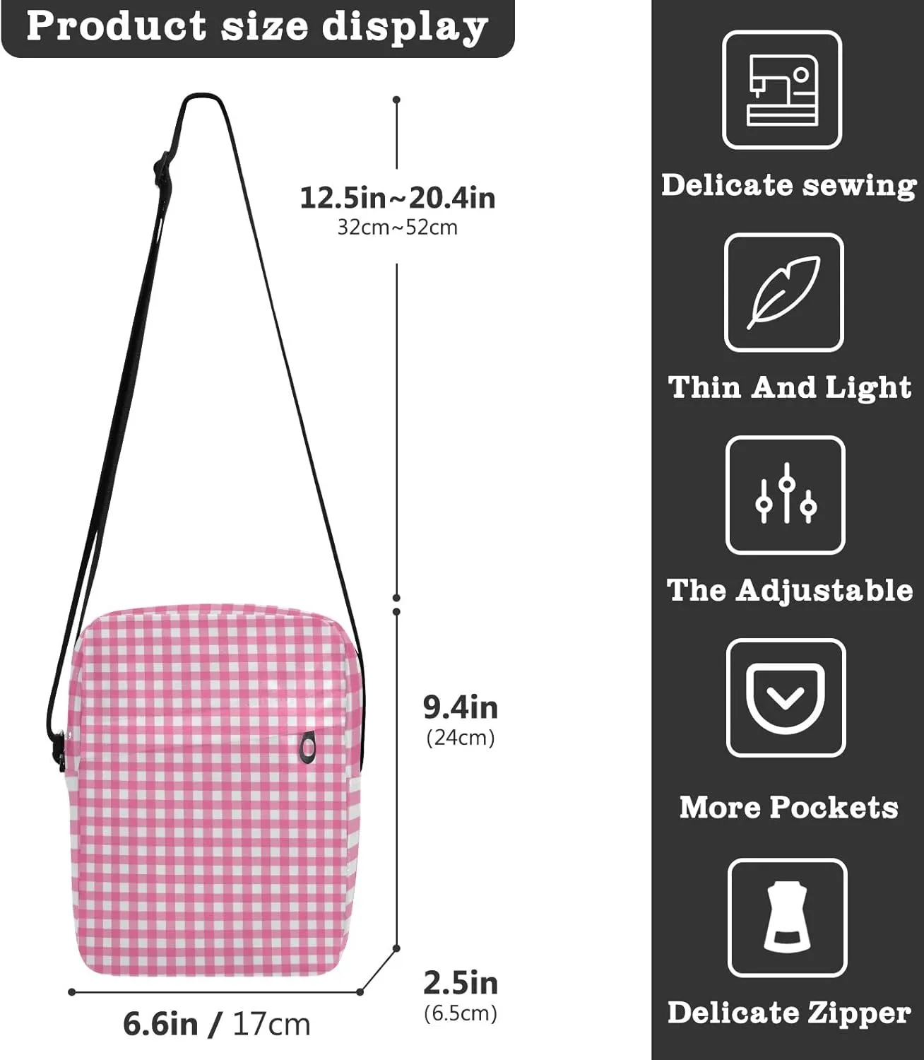 Unisex Crossbody Bag, Halloween Gingham Durable Sling Side Shoulder bags for men women, One Size