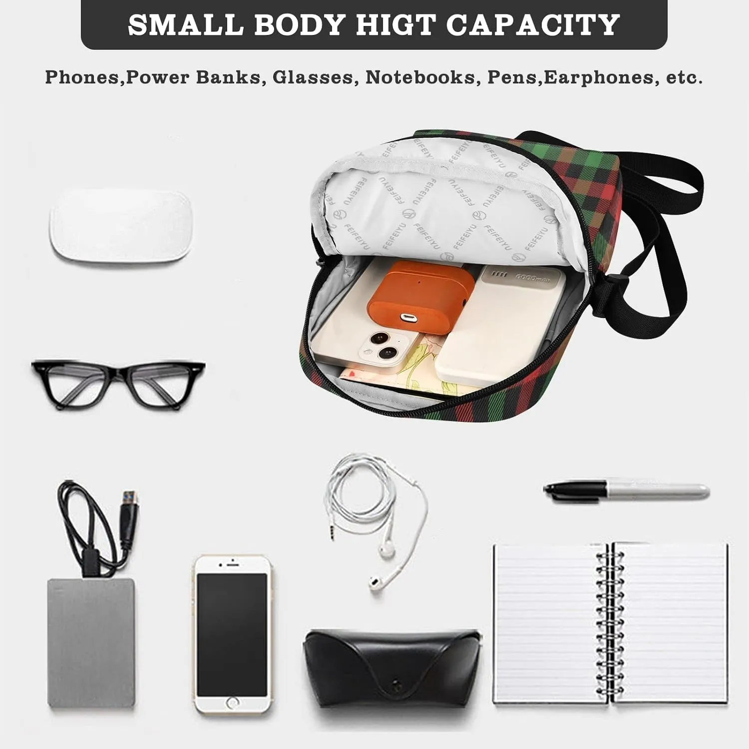 Unisex Crossbody Bag, Halloween Gingham Durable Sling Side Shoulder bags for men women, One Size