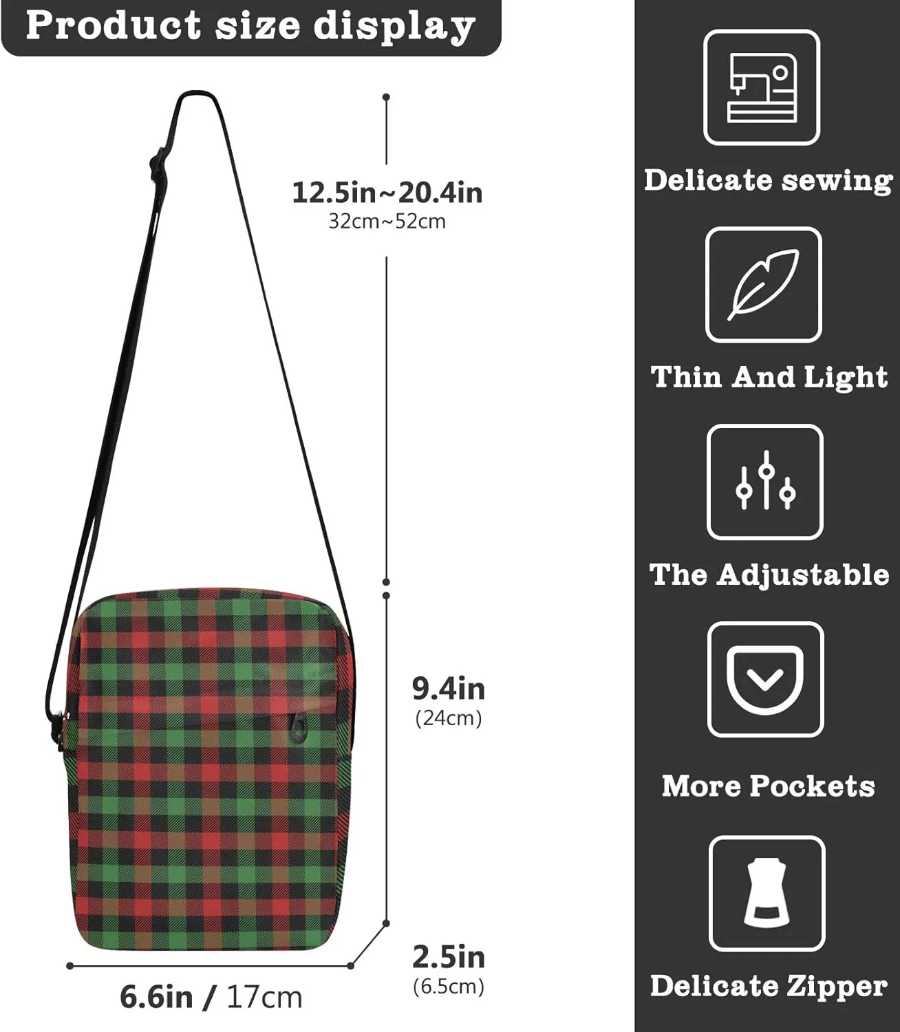Unisex Crossbody Bag, Halloween Gingham Durable Sling Side Shoulder bags for men women, One Size