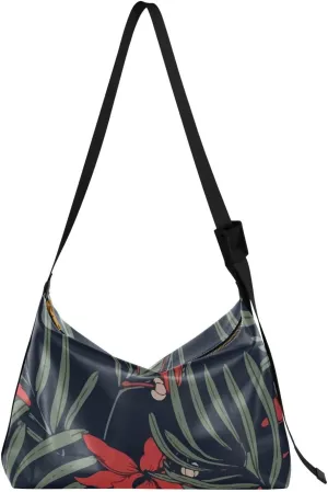 Unisex Shoulder Bag Crossbody Handbag Hawaiian-tropical-raft-floral Women Casual Hobo Bag Lightweight PU Leather Tote
