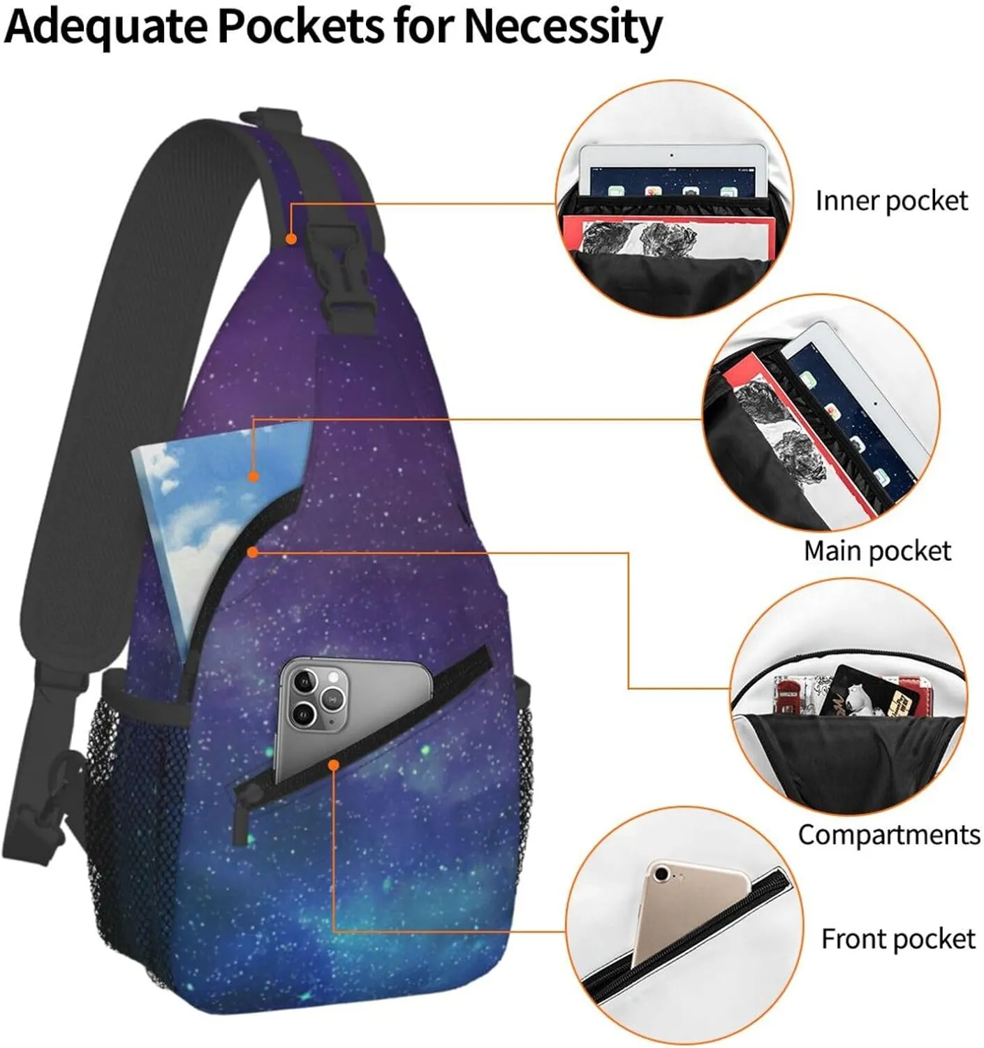 Universe With Stars Galaxy Interstellar Crossbody Chest Bag Lightweight Sling Daypackstravel Hiking Cycling For Men Women