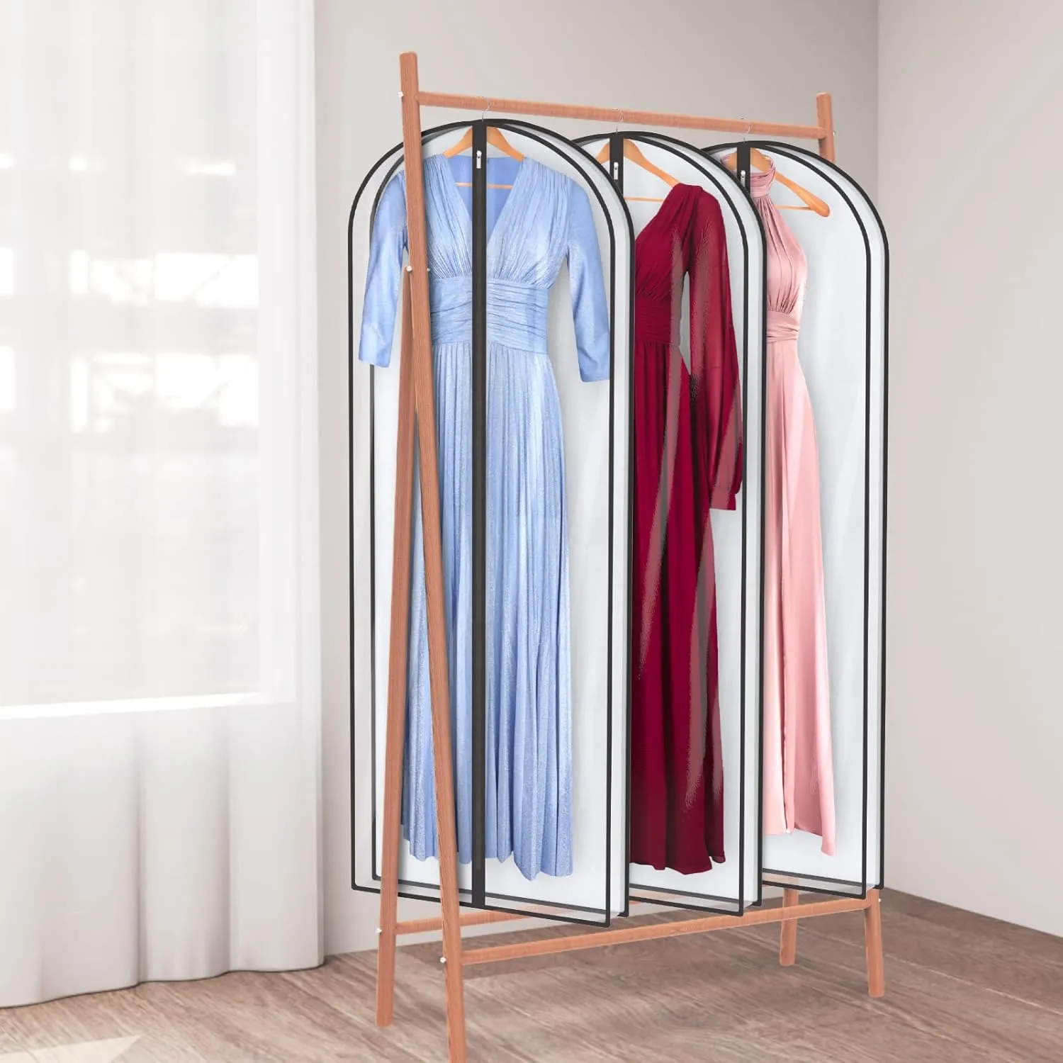 Univivi Dress Bags for Gowns, 65″ Clear Garment Bags for Hanging Clothes, 4″ Gusseted Long Dress Garment Bag for Closet Storage, 3-Pack