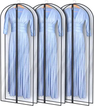 Univivi Dress Bags for Gowns, 65″ Clear Garment Bags for Hanging Clothes, 4″ Gusseted Long Dress Garment Bag for Closet Storage, 3-Pack