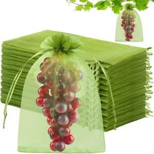 Unves 8 x12 Inch Fruit Protection Bags, 80 Pcs Fruit Mesh Bags Drawstring Reusable Fruit Tree Netting Green Bags for Fruit & Vegetables, Garden Plant Netting Cover Pest Barrier for Grape Apple Pomelo