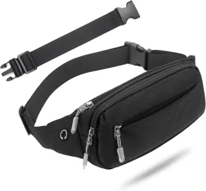USHAKE Fanny Pack Waist Packs with Extender for Men Women, Waist Pouch Bag Hip Pack with 3-Zipper Pockets Adjustable Straps for Casual Travel Hiking Running Outdoor Sports