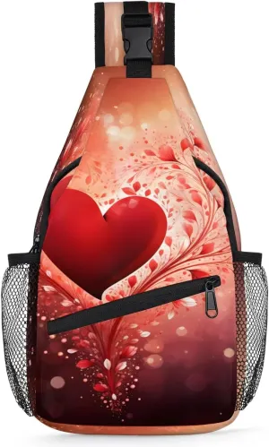Valentine's Day Heart Garland Sling Backpack for Women Men Waterproof Antitheft Chest Bag Lightweight Travel Crossbody Shoulder Bag for Shopping Outdoor Leisure Sports Mountaineering Riding