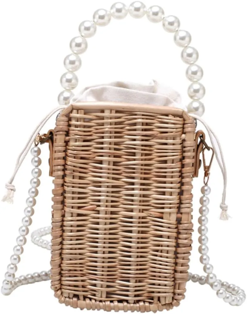 VALICLUD 1Pc Fashionable Woven Handbag Durable One Shoulder Bag with Pearl Straps Versatile Purse for Daily Use for Crossbody Carrying Chic present for Women