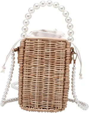 VALICLUD 1Pc Fashionable Woven Handbag Durable One Shoulder Bag with Pearl Straps Versatile Purse for Daily Use for Crossbody Carrying Chic present for Women