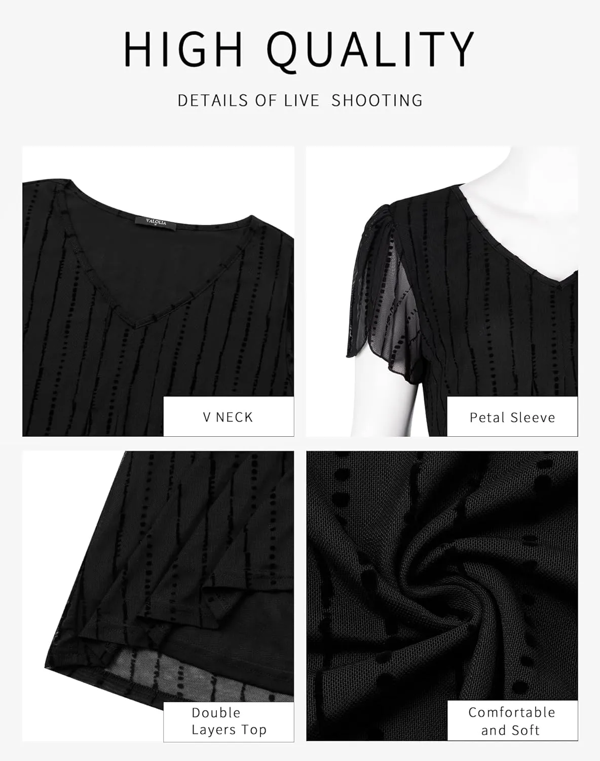 VALOLIA Womens Tops Short Sleeve Shirts Casual V Neck Blouse Double Layers Mesh Tunics Tops