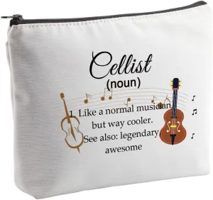 VAMSII Cellist Gifts Cosmetic Makeup Bag Cello Players Gift for Cello Lovers Recital Definition Travel Zipper Bag (White)