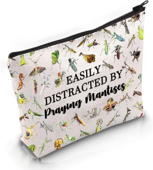 VAMSII Entomology Inspired Gift Easily Distracted by Praying Mantises Makeup Bag Praying Mantis Lover Cosmetic Bag Insect Lover Gift (Easily Distracted by Praying M)
