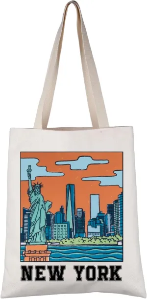 VAMSII New York Canvas Tote Bag New York Souvenir Gifts New York City Reusable Bag Retro New York Travel Gifts Shoulder Bag