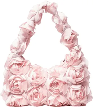 Verdusa Women's 3D Rose Applique Shoulder Bag Floral Hobo Handbags