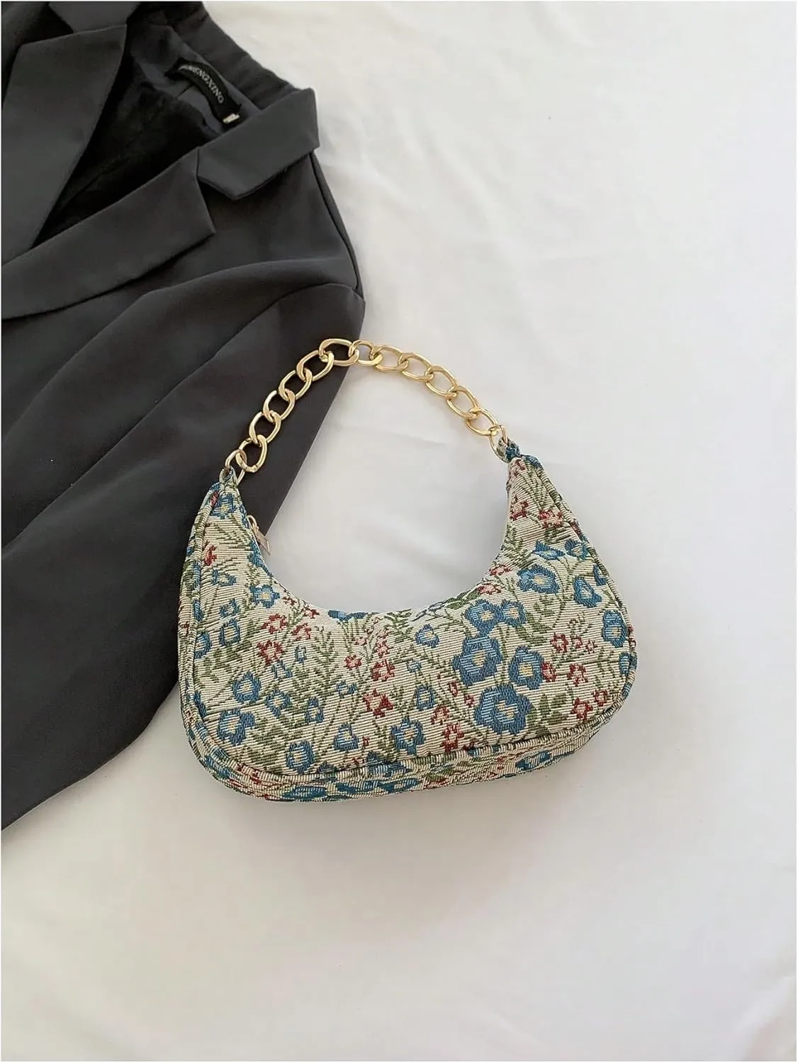 Verdusa Women's Floral Top Handle Hobo Bags Metal Chain Crescent Bag Handbags
