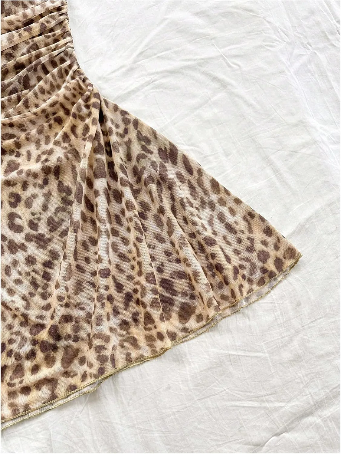 Verdusa Women's Leopard Print Mini Dress Fitted Spaghetti Strap Mesh Slip Dress