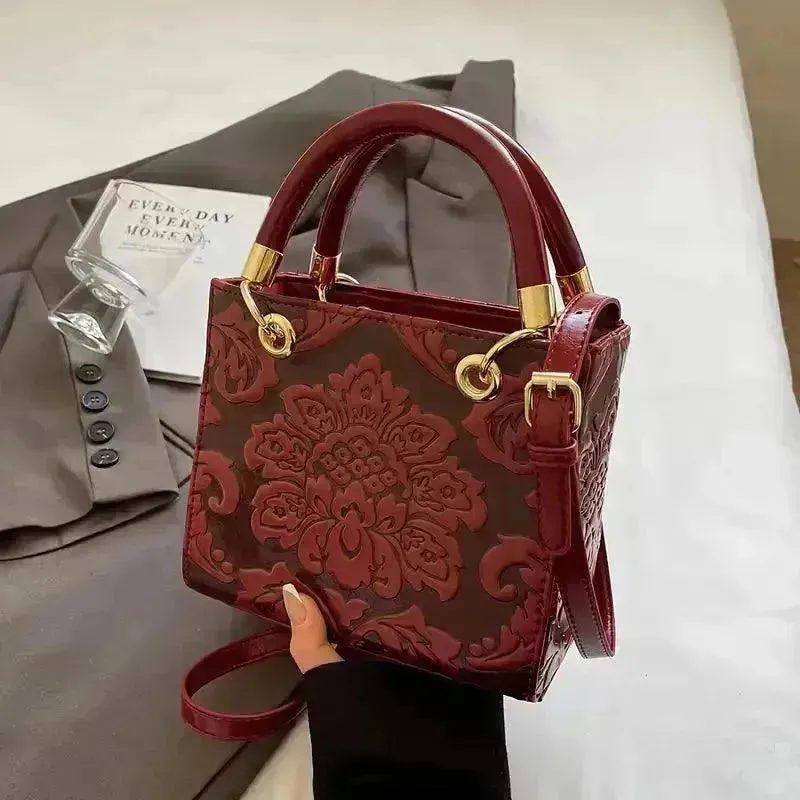 Vintage Embossed Floral Handbag