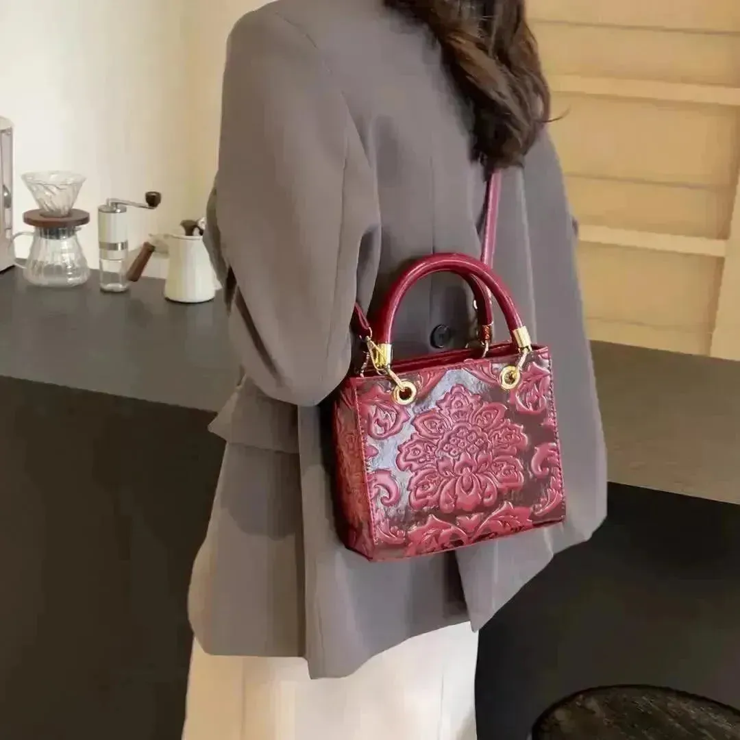 Vintage Embossed Floral Handbag
