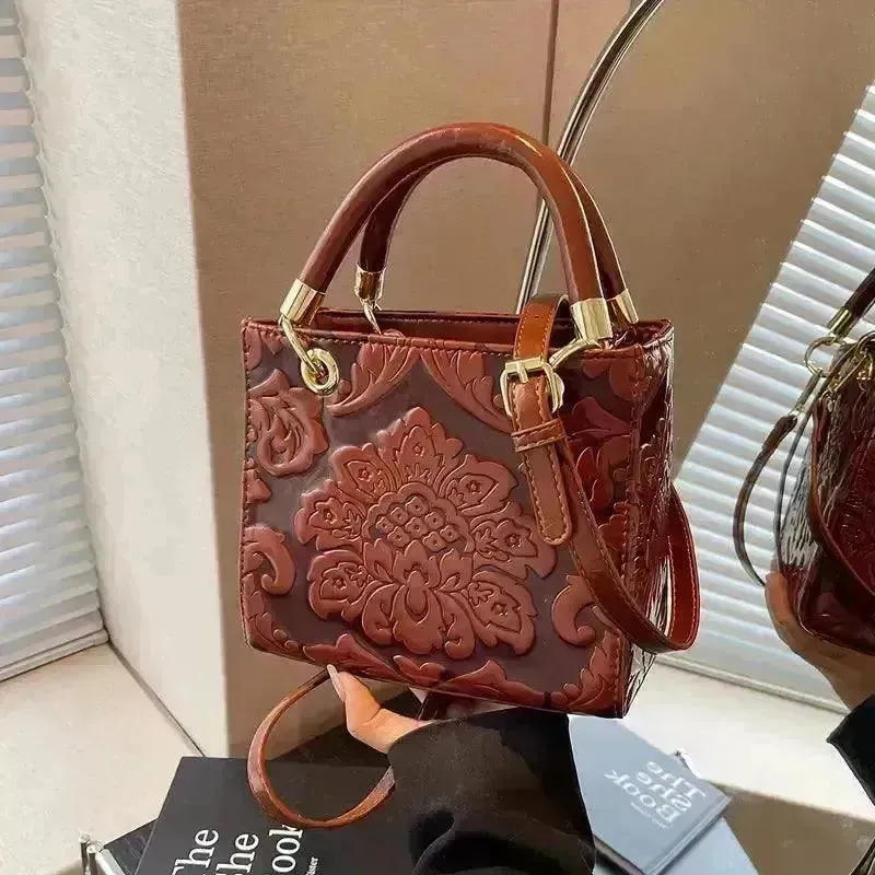 Vintage Embossed Floral Handbag