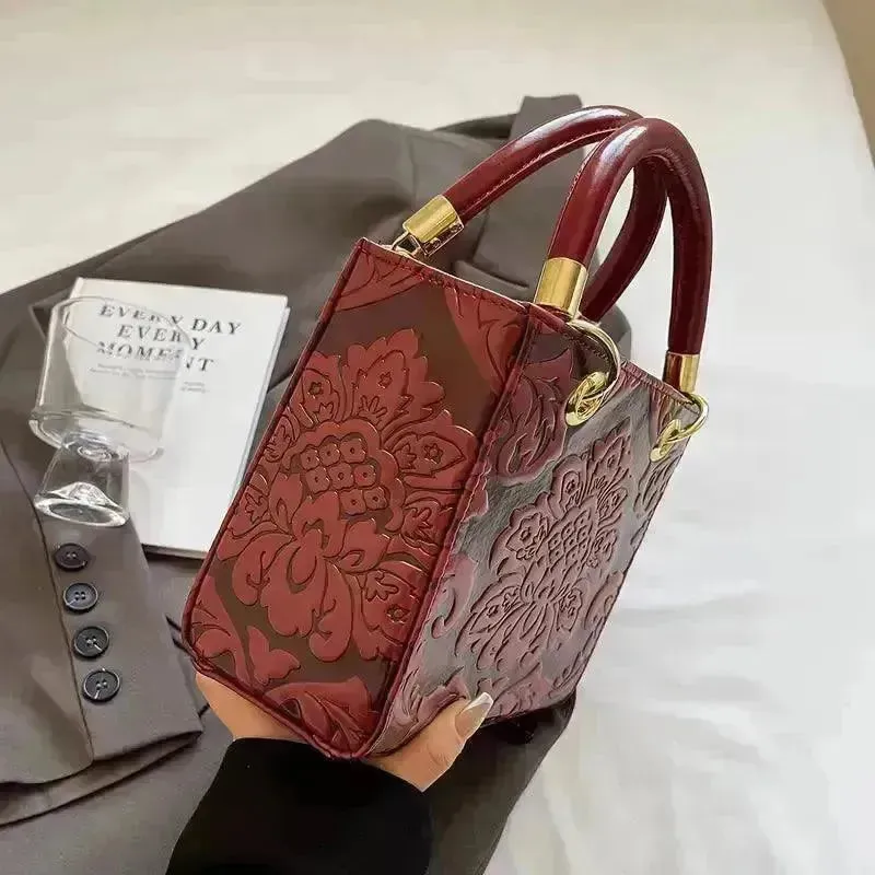 Vintage Embossed Floral Handbag