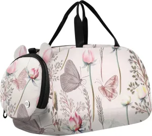 Vintage Floral Pattern Gym Travel Duffel Bag with Shoe Compartment for Boys Girls - Gymnastics Sports Dance Football Travel Bag Teens Weekender Sleepover