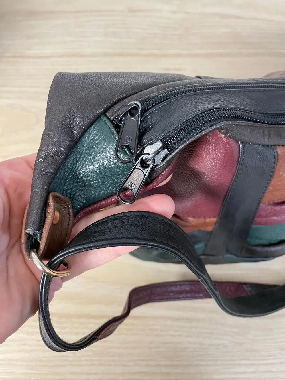 vintage italy patchwork leather hobo banana bag