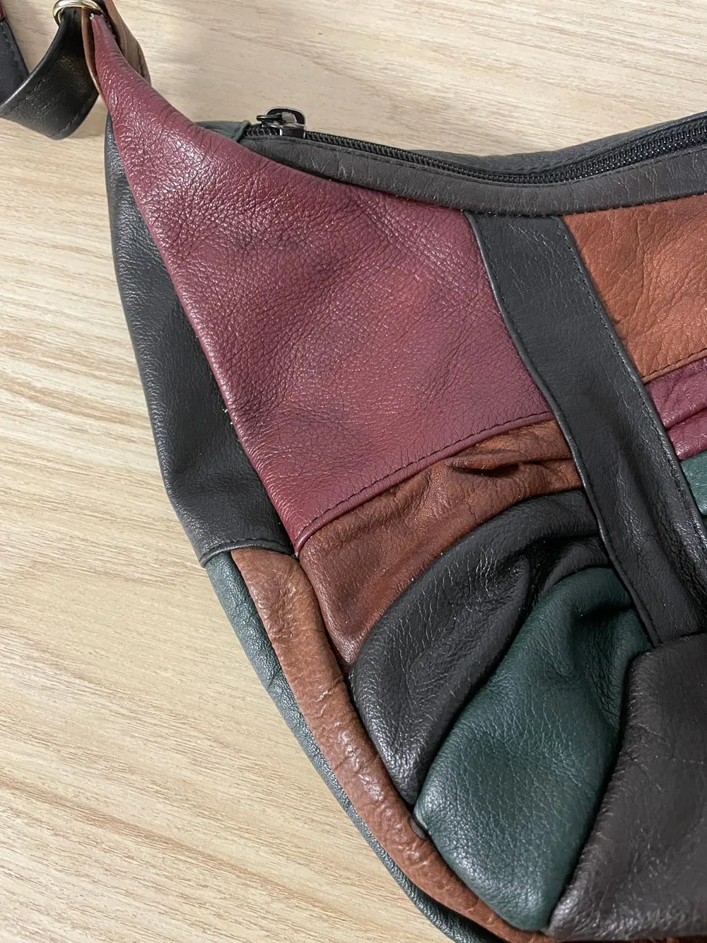 vintage italy patchwork leather hobo banana bag
