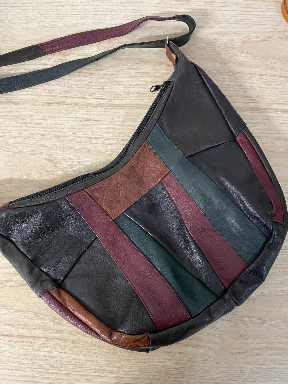 vintage italy patchwork leather hobo banana bag
