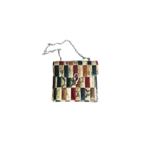 Vintage Patchwork Snakeskin Shoulder Bag with Silver Link Chain Strap