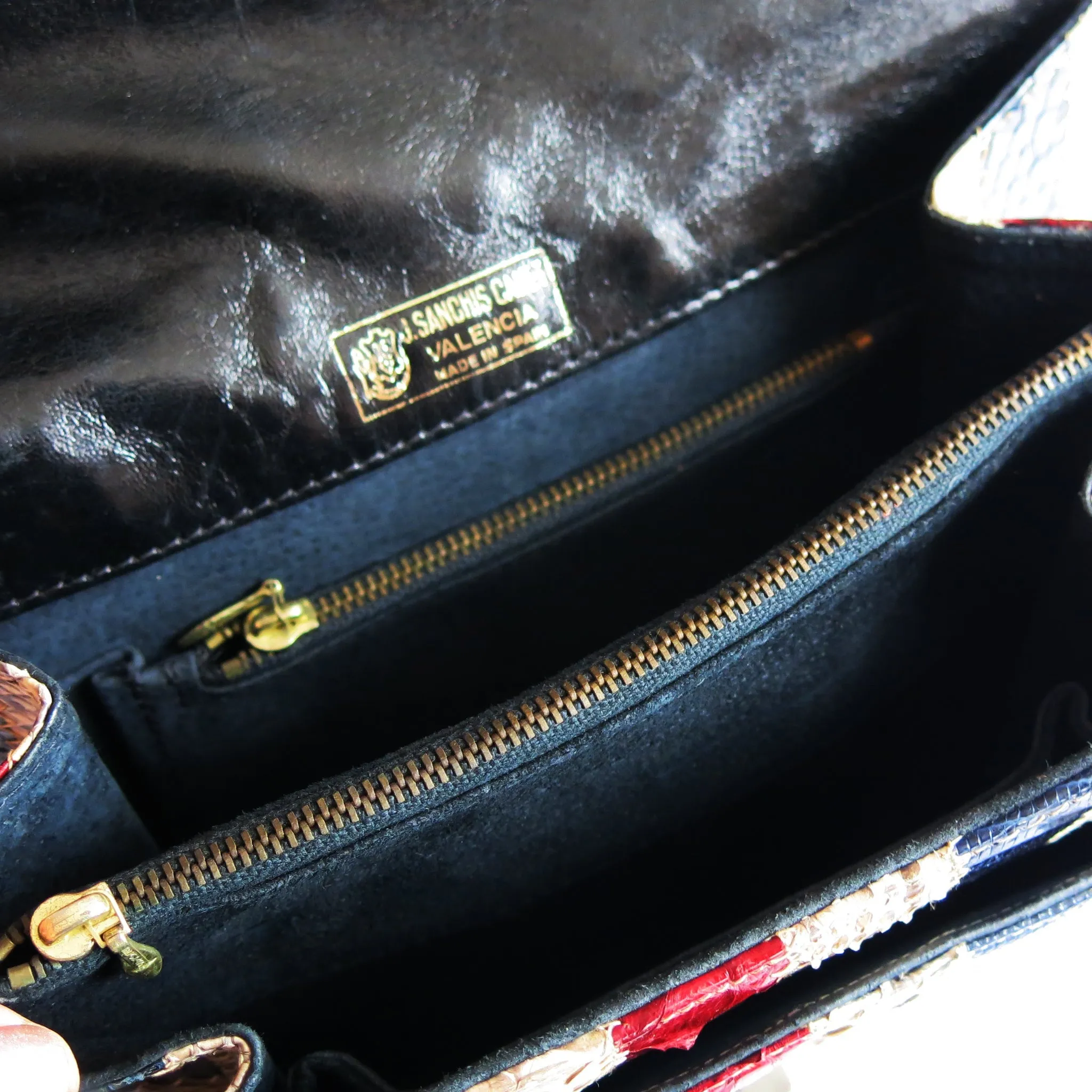 Vintage Patchwork Snakeskin Shoulder Bag with Silver Link Chain Strap