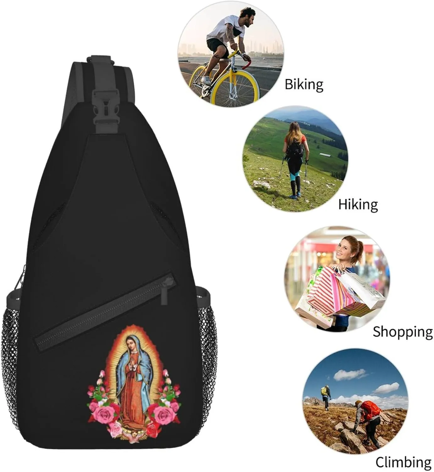 Virgen De Guadalupe Virgin Mary Sling Backpack Shoulder Chest Bag For Men Women Hiking Travel Crossbody Daypack