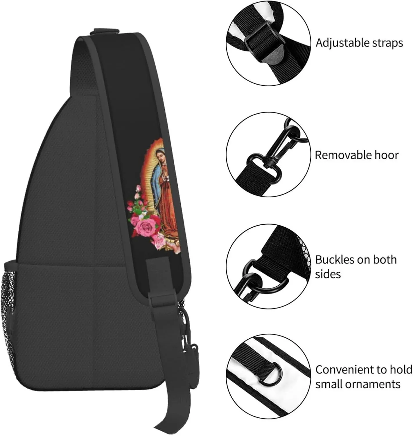 Virgen De Guadalupe Virgin Mary Sling Backpack Shoulder Chest Bag For Men Women Hiking Travel Crossbody Daypack