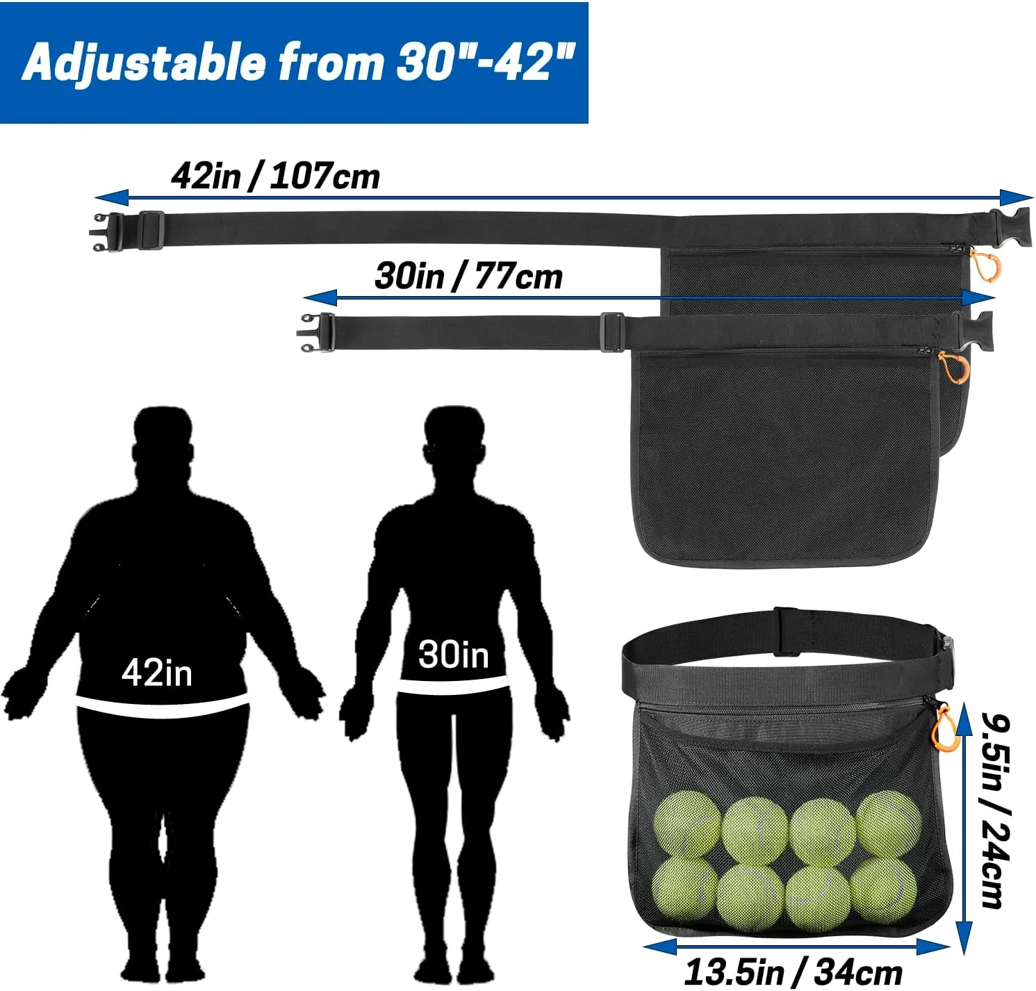 VISEMAN Tennis Ball Band Holder - Waist Bag Holding 8 Pickleball or Tennis Balls