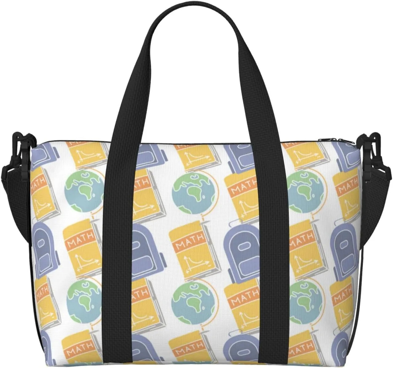 VOSERY Laptop Tote Bag for Women Work - Math book globe Gym Bag for Women Men, Personal Item Crossbody Travel Bags for Women Men Carry On, Overnight Weekender Bags for Women Travel