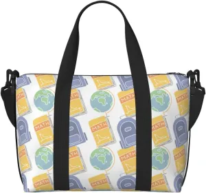 VOSERY Laptop Tote Bag for Women Work - Math book globe Gym Bag for Women Men, Personal Item Crossbody Travel Bags for Women Men Carry On, Overnight Weekender Bags for Women Travel