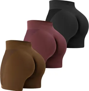 VVX 3 Piece Workout Shorts Womens Seamless High Waist Butt Lifting Scrunch Yoga Gym Shorts