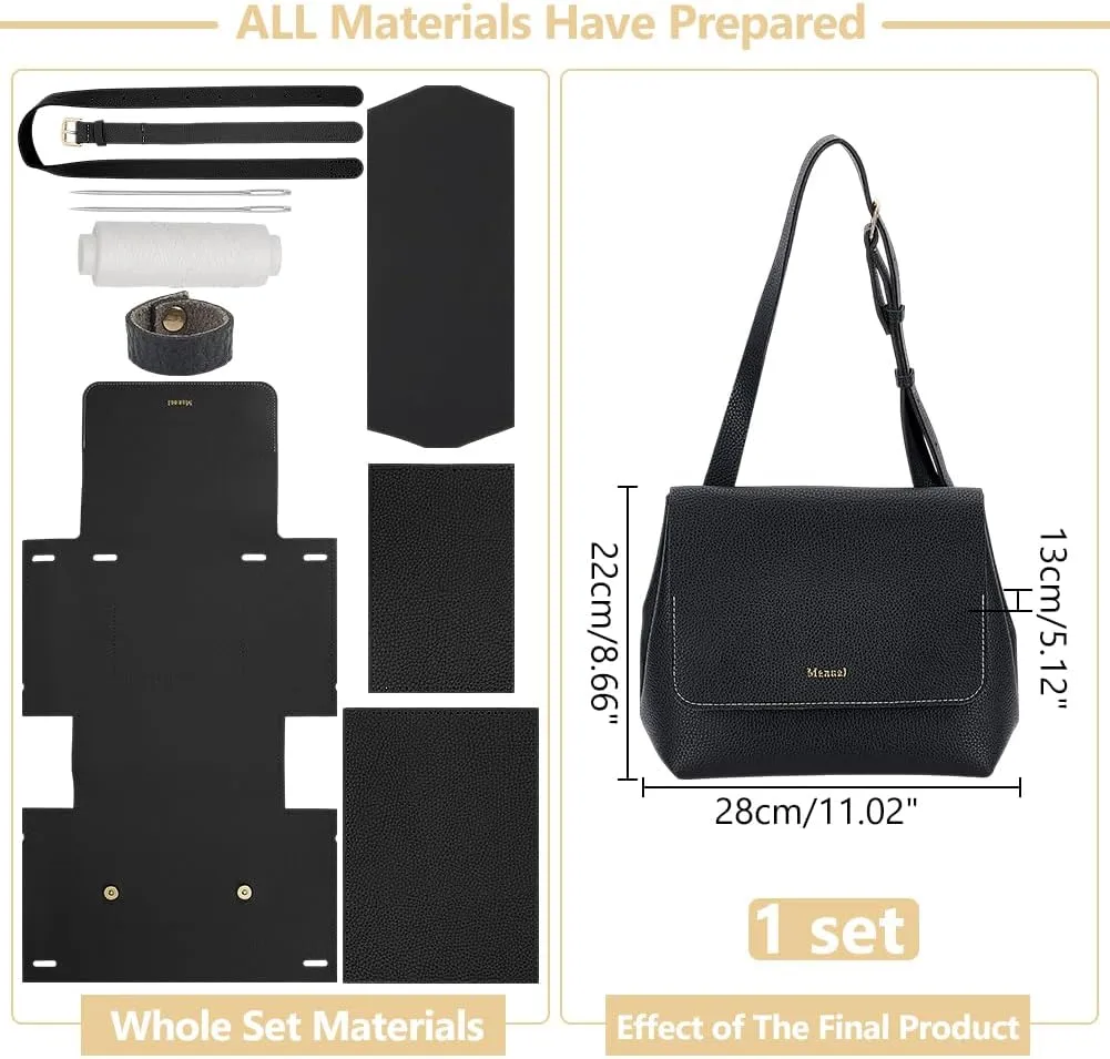 WADORN DIY Imitation Leather Shoulder Bag Sewing Set, Women's Crossbody Handbag Making Kits Imitation Leather Handmade Satchel Handbag Making Kit for Handmade Craft Bag Making Accessories, Black