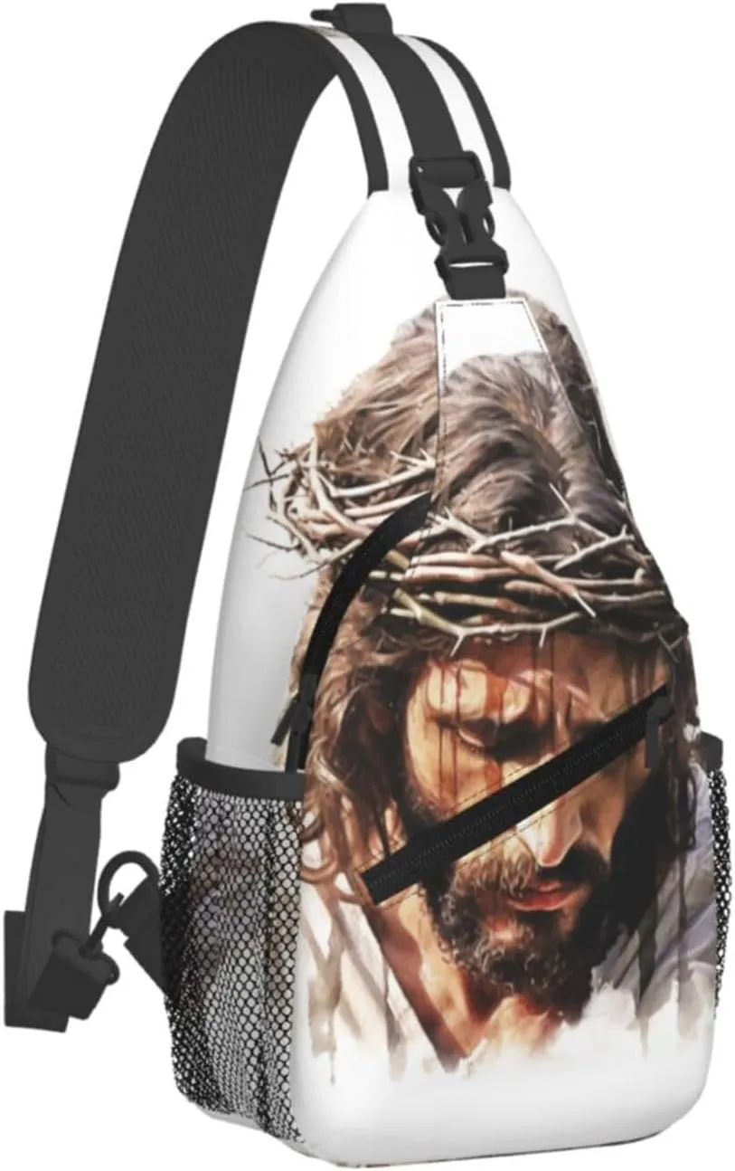 Watercolor Jesus Sling Bag For Men Crossbody Backpack,Women Shoulder Bag For Travel Sport