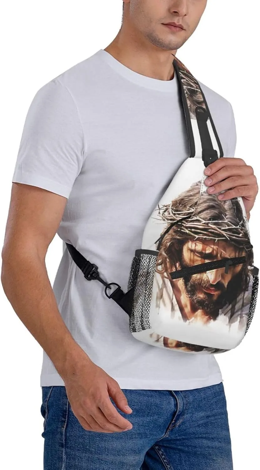 Watercolor Jesus Sling Bag For Men Crossbody Backpack,Women Shoulder Bag For Travel Sport