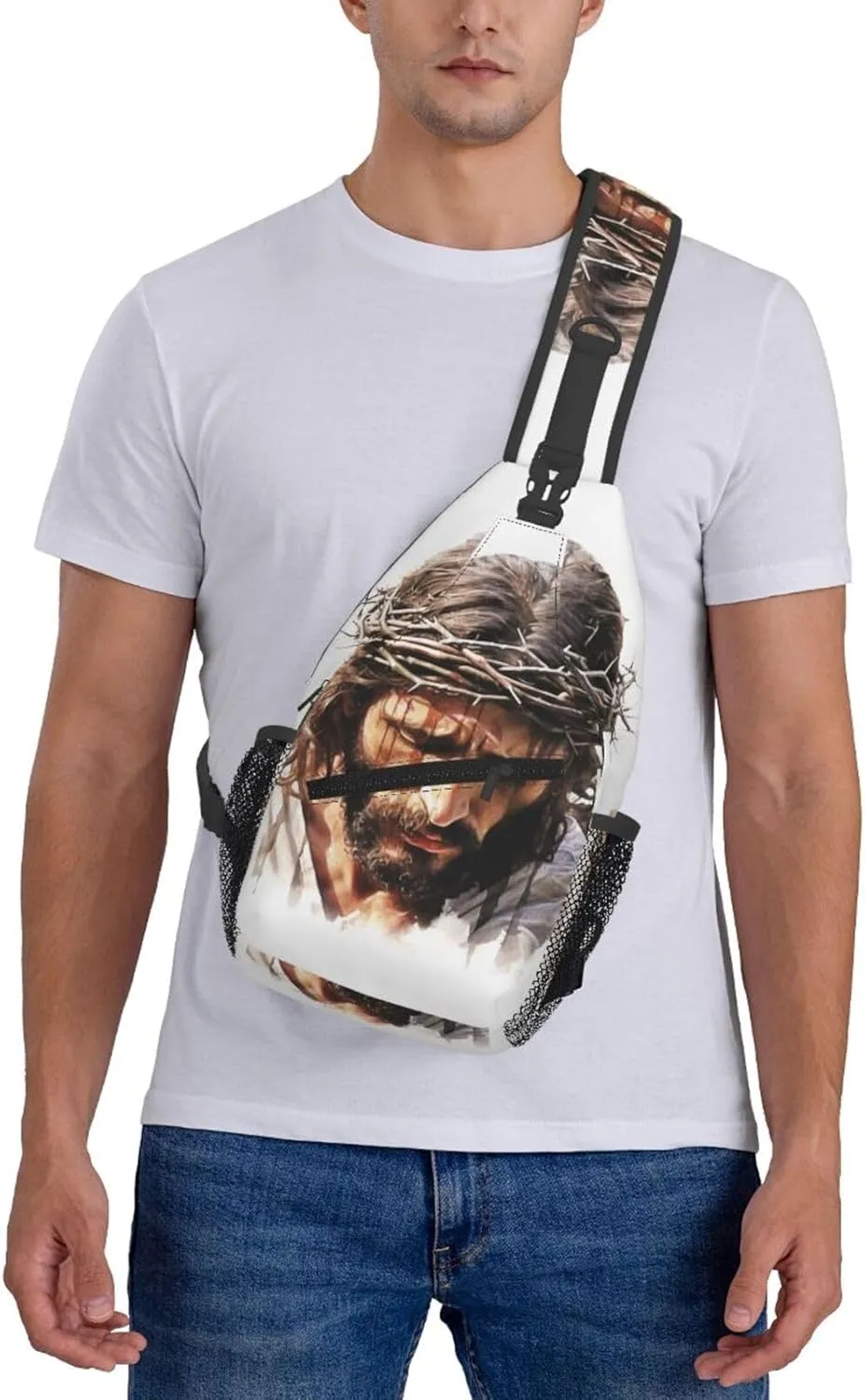 Watercolor Jesus Sling Bag For Men Crossbody Backpack,Women Shoulder Bag For Travel Sport