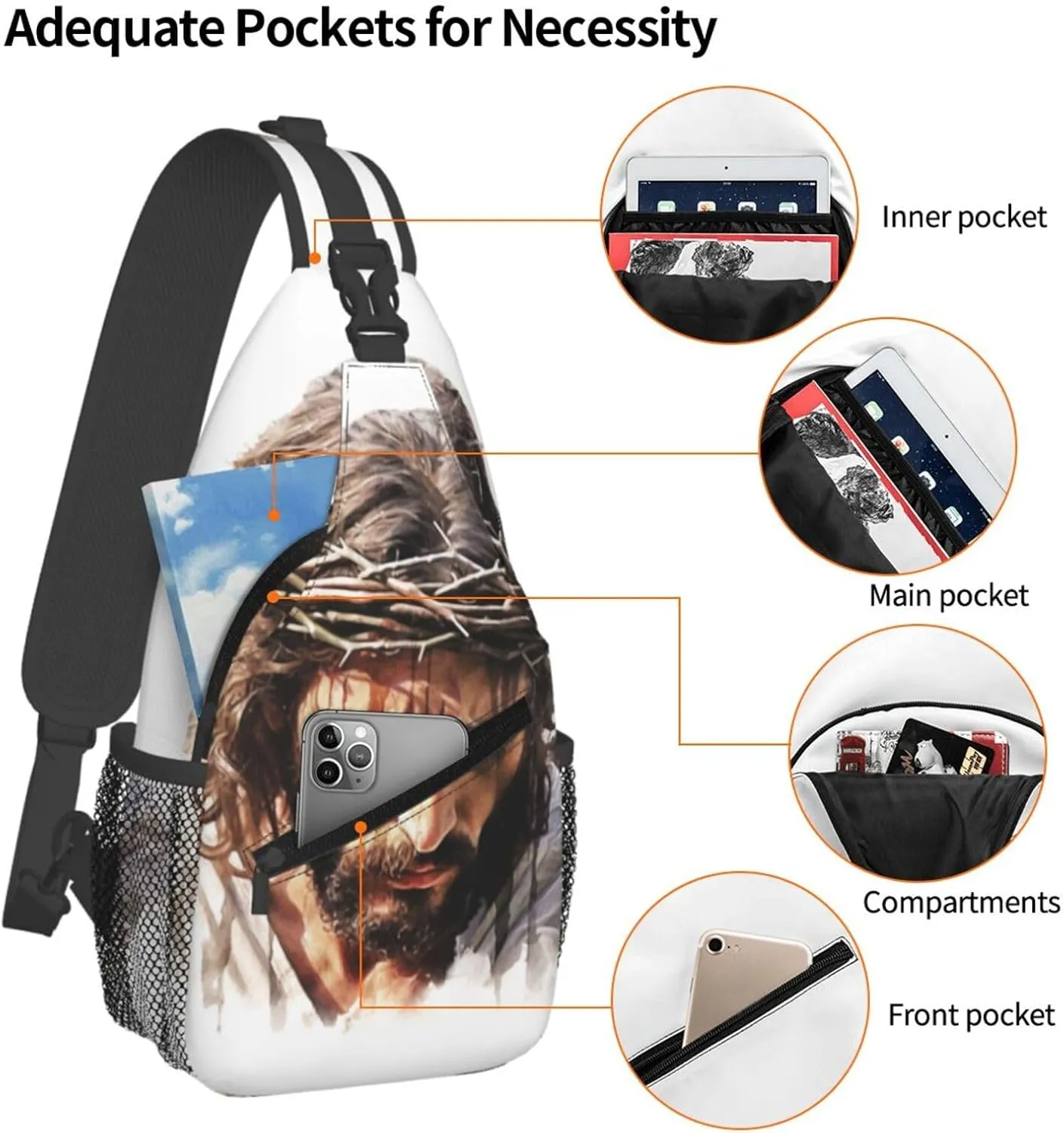 Watercolor Jesus Sling Bag For Men Crossbody Backpack,Women Shoulder Bag For Travel Sport