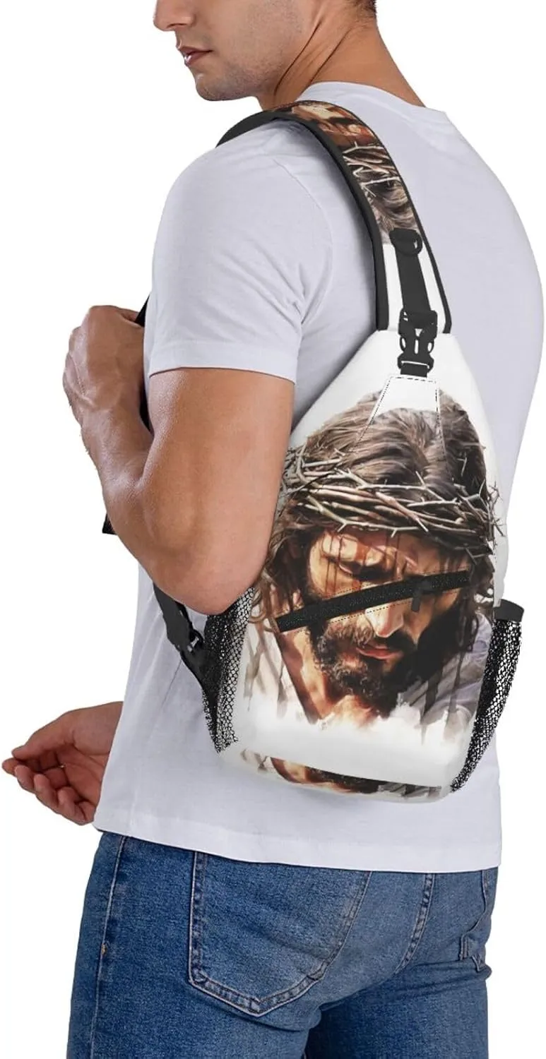 Watercolor Jesus Sling Bag For Men Crossbody Backpack,Women Shoulder Bag For Travel Sport