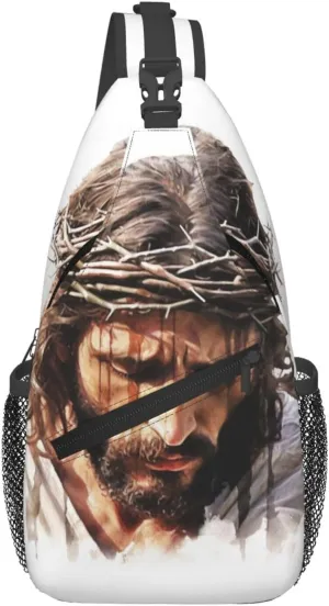 Watercolor Jesus Sling Bag For Men Crossbody Backpack,Women Shoulder Bag For Travel Sport