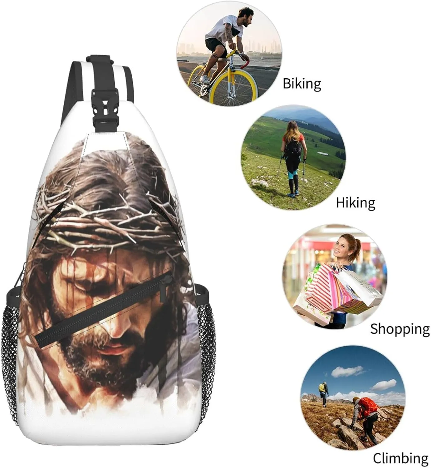 Watercolor Jesus Sling Bag For Men Crossbody Backpack,Women Shoulder Bag For Travel Sport