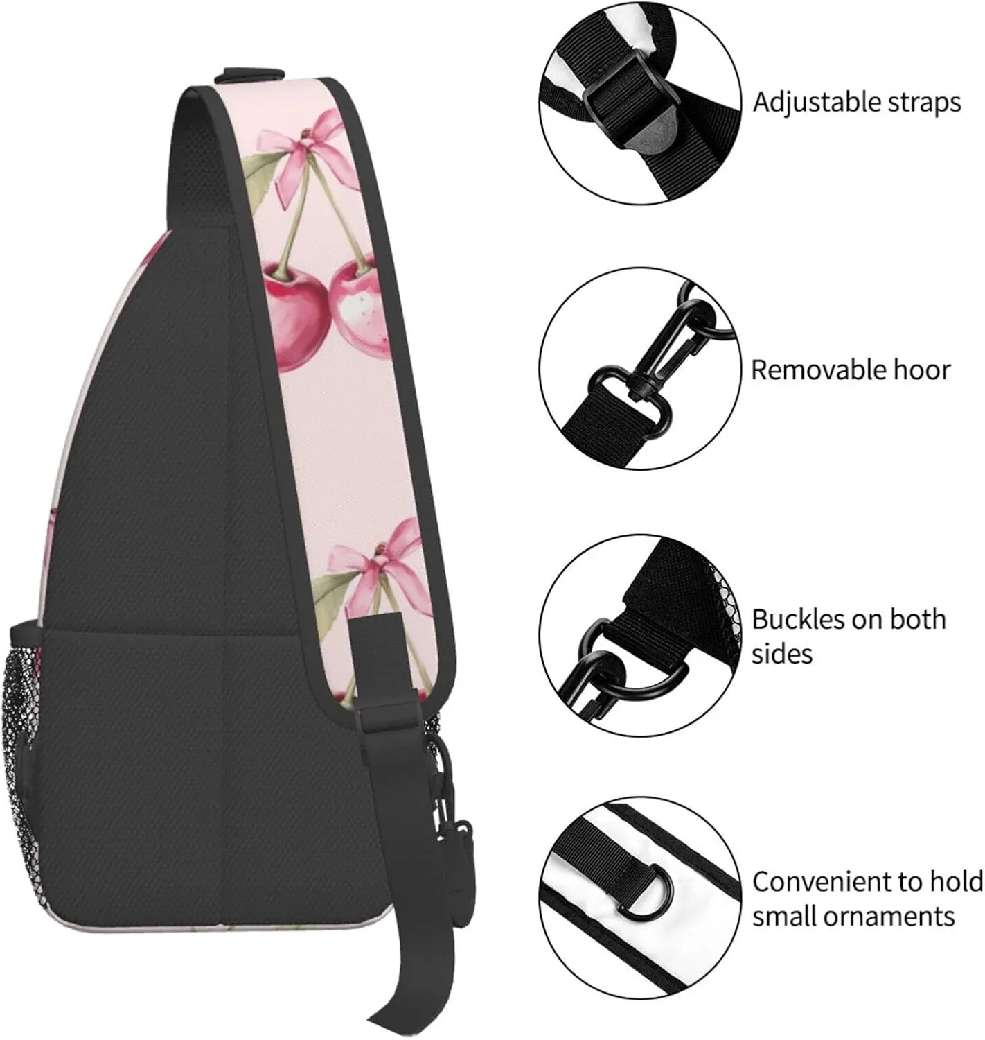 Watercolor Two Pink Cherry With Bow Sling Bag For Men Crossbody Backpack,Women Shoulder Bag For Travel Sport