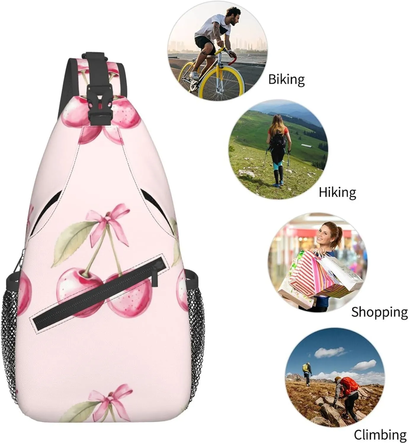 Watercolor Two Pink Cherry With Bow Sling Bag For Men Crossbody Backpack,Women Shoulder Bag For Travel Sport