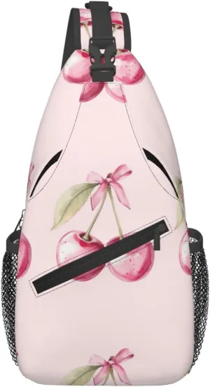 Watercolor Two Pink Cherry With Bow Sling Bag For Men Crossbody Backpack,Women Shoulder Bag For Travel Sport