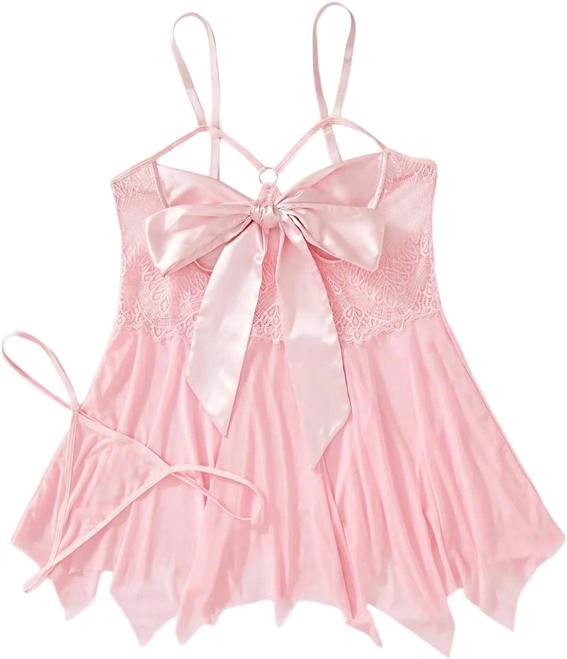 WDIRARA Women's Plus Size 2 Piece Bow Front Ruffle Hem Mesh Lingerie Dress with Panty