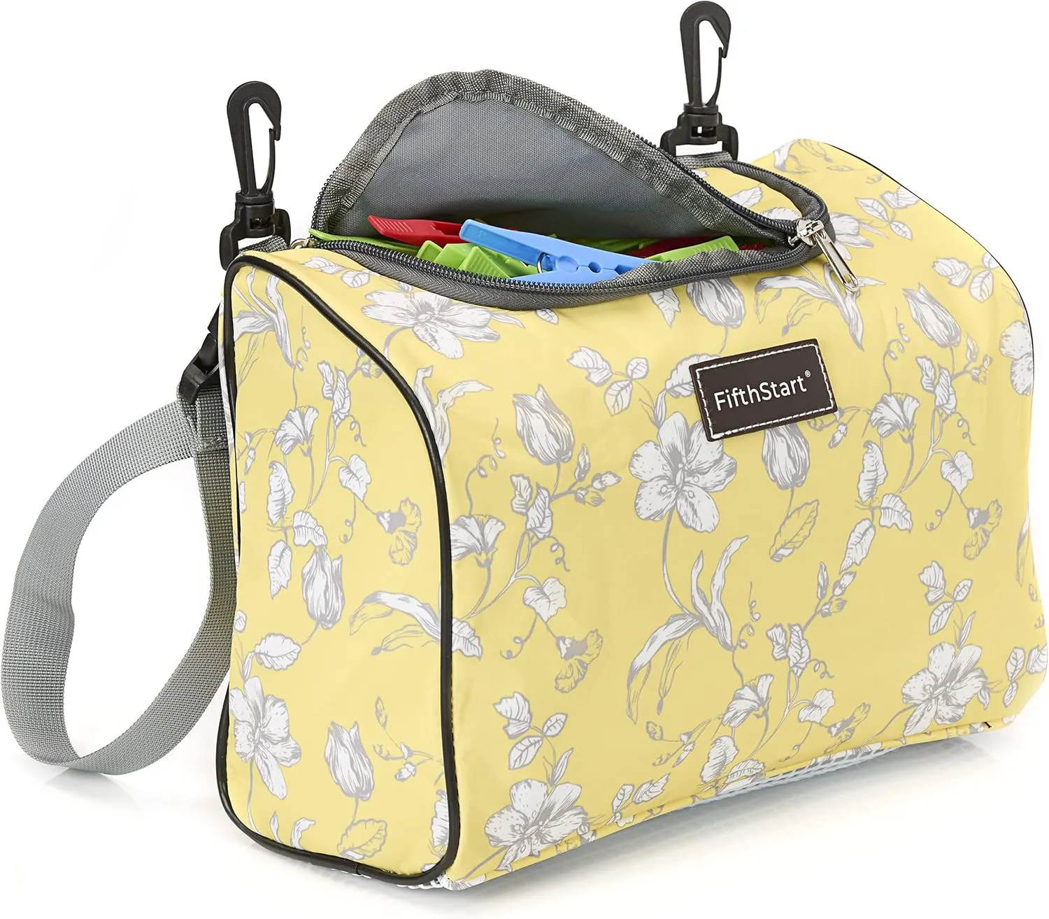 Wearable Clothespin Bag with Shoulder & Waist Strap. Double Secure Clips & Quick Dry Mesh Clothes Pins Bag Holder. Clothes Pin Bag That Holds Up To 300 Medium Clothespins (Yellow Floral, Zip Top)