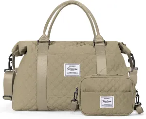 Weekender Bags for Women, Travel Duffel Overnight Carry on Bag with Toiletry Bag&Wet Pocket,Pale Khaki